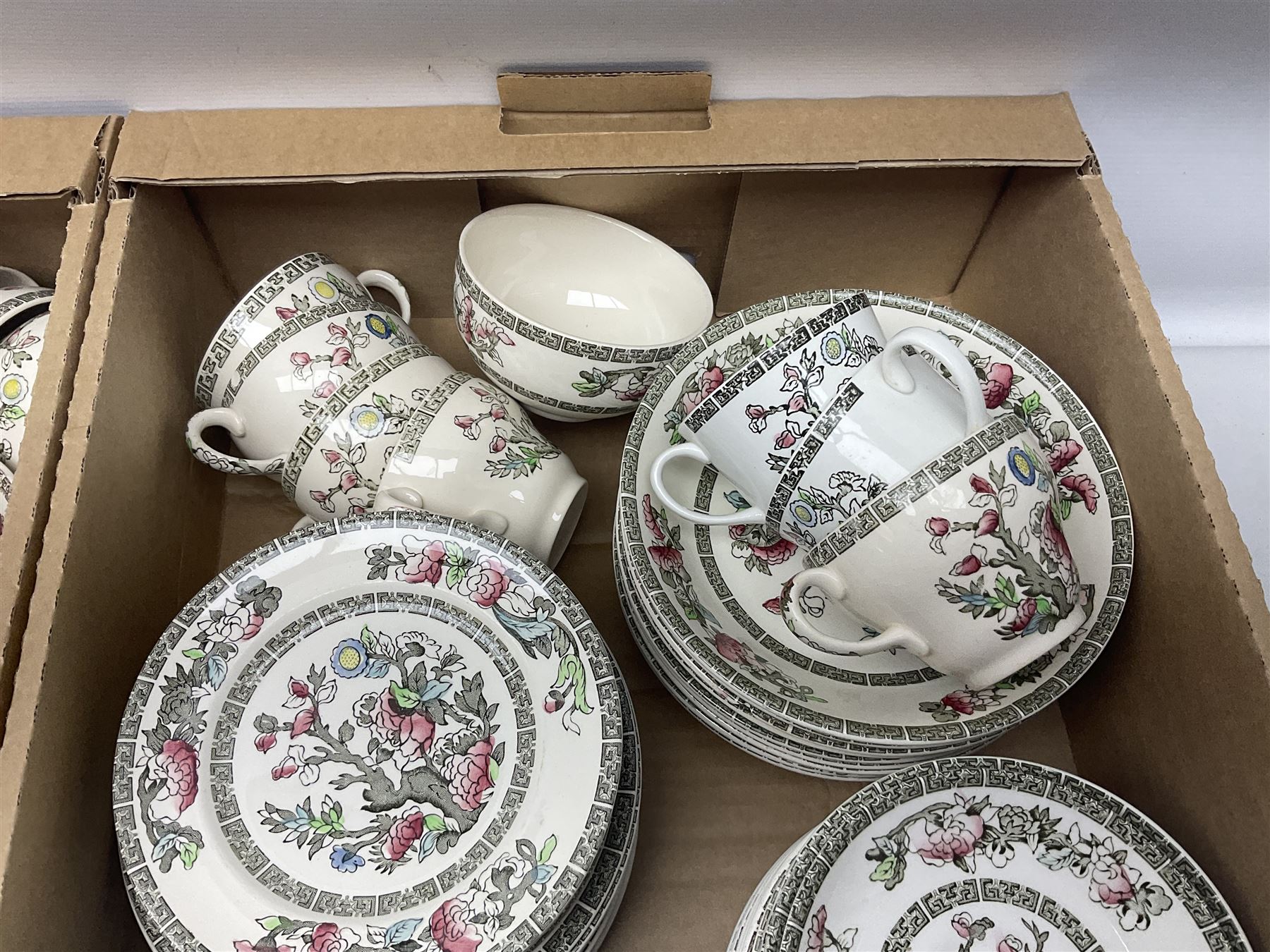 Johnson Bros Indian Tree dinner and tea wares in two boxes