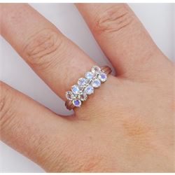 9ct white gold two row moonstone ring, hallmarked