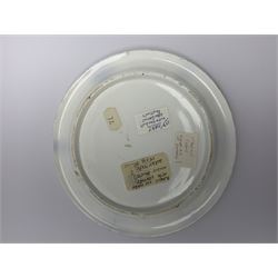 19th century porcelain stand, of circular form, in the Derby style, hand painted with a ruinous column and roses against a landscape background, within a gilt border, D7cm