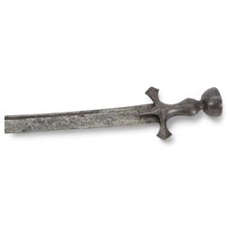 African Sudanese side-arm dagger with brass handle with cross detail, in leather scabbard, together with a collection of swords 