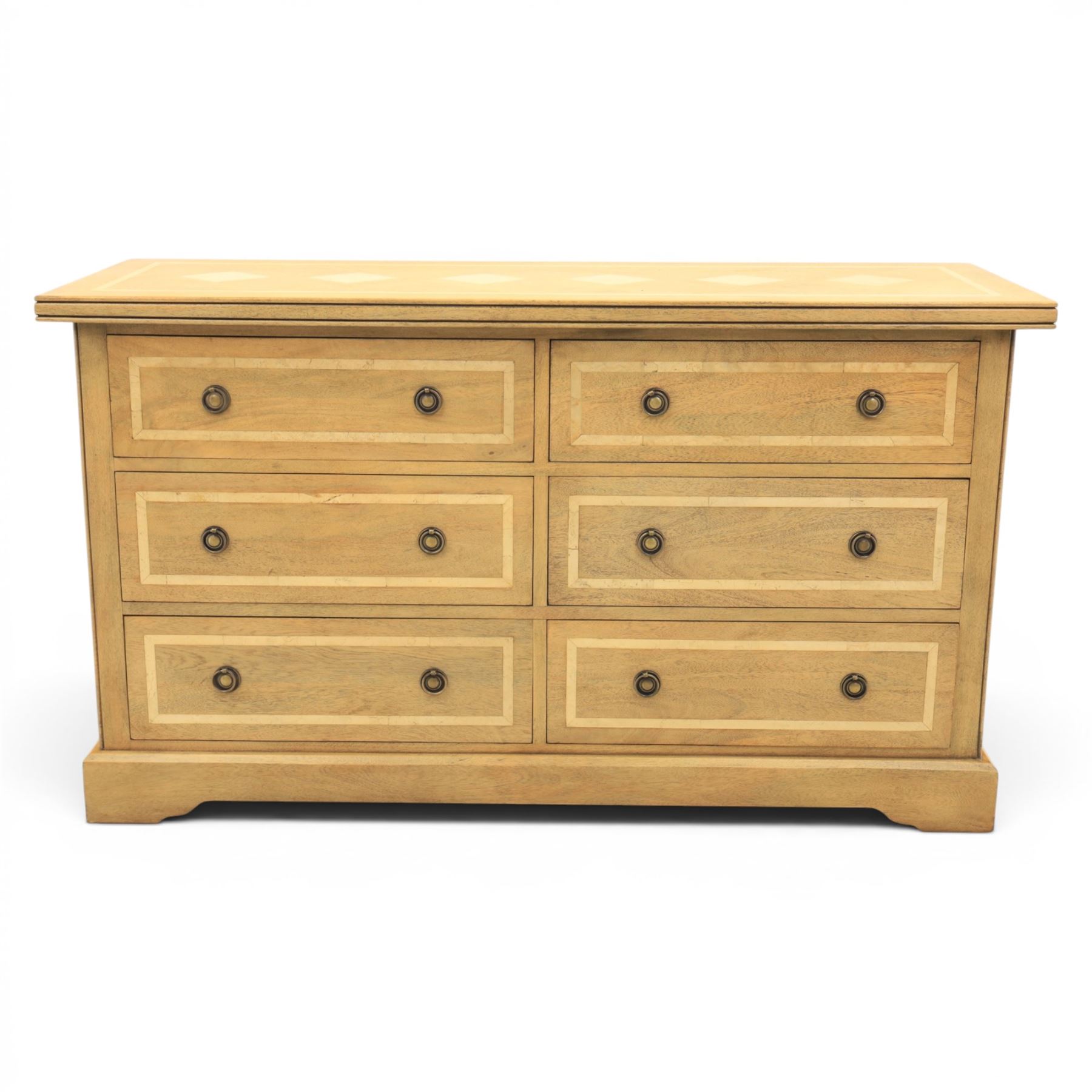 Barker & Stonehouse - contemporary flagstone and mango wood sideboard, rectangular top with inlaid flagstone, above six short drawers with metal ring pull handles, raised on a plinth base with bracket feet