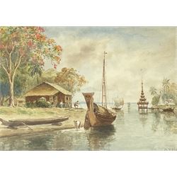 Maung Tun Hla (U Tun Hla) (Burmese 1874-1946): Small Village Riverbank Scenes, pair watercolours signed M T Hla 16cm x 21cm (2)