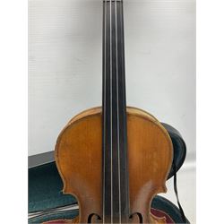 French violin c1900 labelled Guadagnini with 35.5cm two-piece maple back and ribs and spruce top, labelled 'Joannes Baptista Guadagnini Pla Centinus Fecit Mediolani 17**' L59cm overall; in hard carrying case