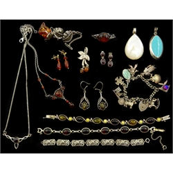  Silver amber, stone set stamped 925 and other jewellery  