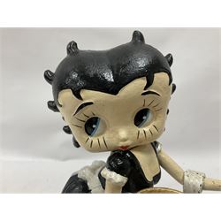 Cast metal Betty Boop, holding a waitress tray, H30cm