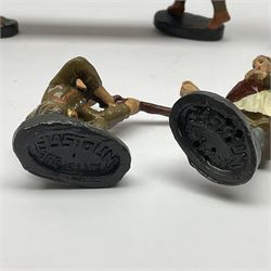 Eight Elastolin British soldiers and wartime figures, including nurse, injured soldier on stretcher, soldier with dog, etc, tallest 11cm