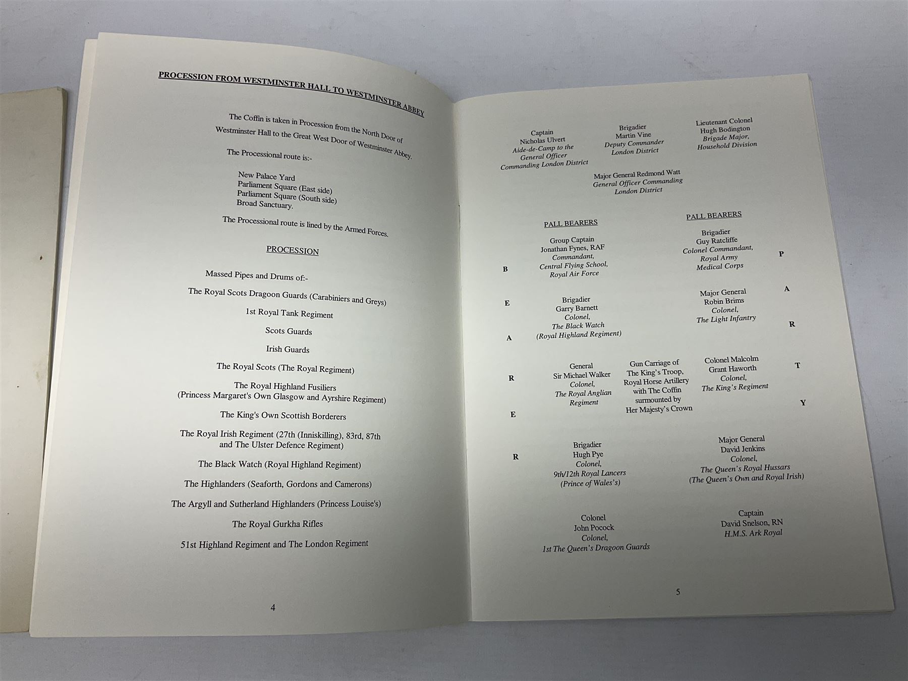 Queen's Silver Jubilee order of service for 'Ceremonial a thanks giving service at St Paul's Cathedral' and Westminster Abbey order of service for 'Funeral of Her Majesty Queen Elizabeth The Queen Mother'