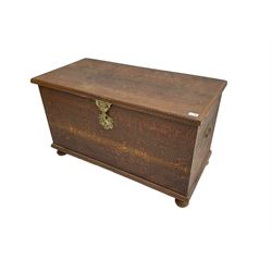 Hong Kong camphor wood chest, rectangular hinged top, carved all over with traditional scenes and dragon boats, on bun feet