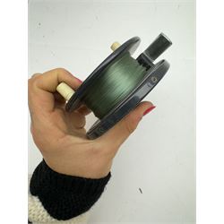 D. Slater, Newark, wood, alloy and brass star-back centre pin reel,  together with three other wooden/alloy reels including Edge Elite, Milbro Pelican and one other 