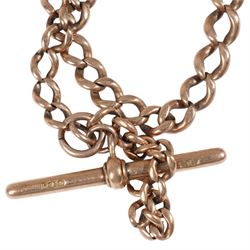 19th/ early 20th century 9ct rose gold Albert watch chain, with gilt lobster clasp