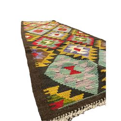 Maimana Kilim runner, decorated with geometric lozenges, multi-coloured ground