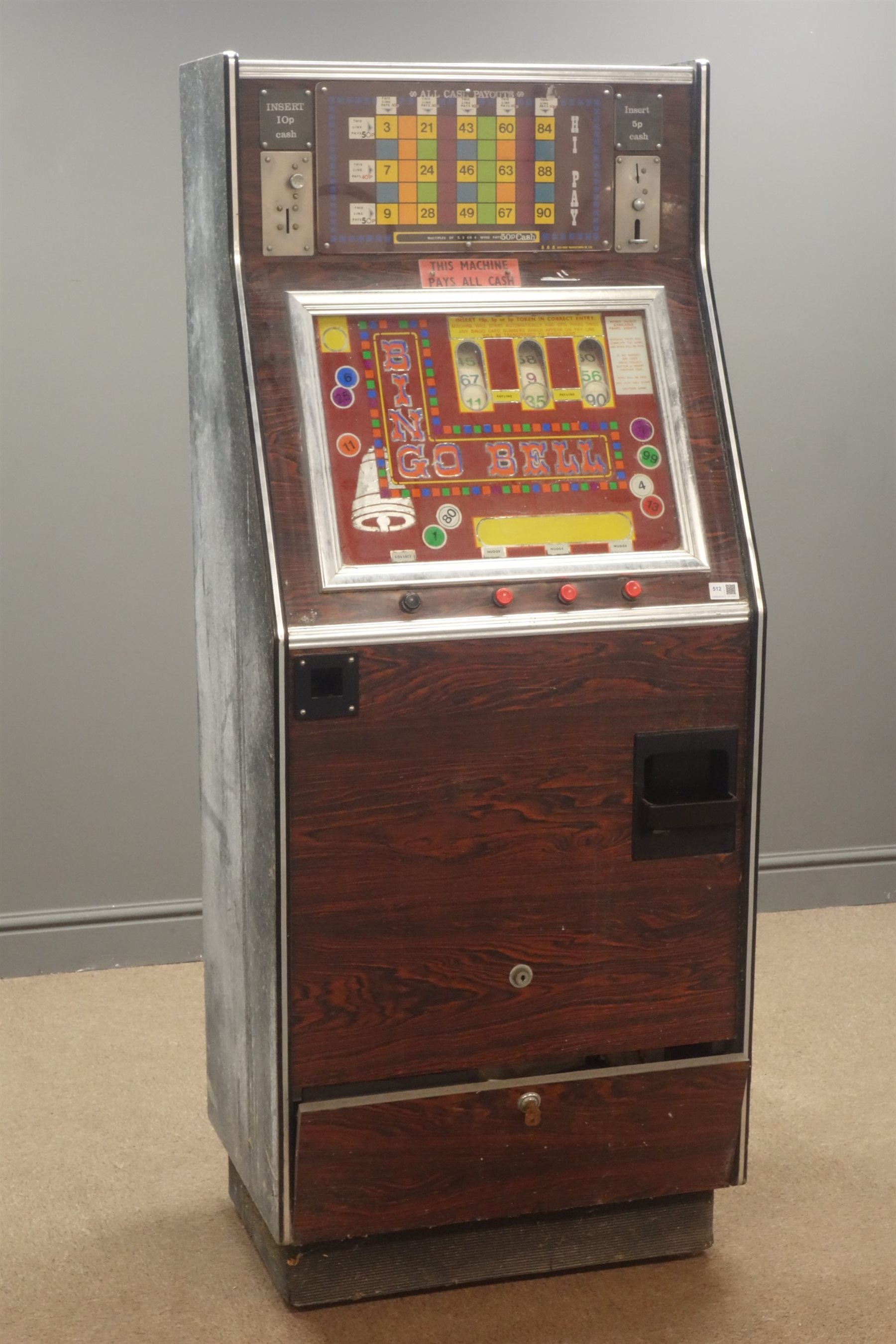 Vintage 'BINGO BELL' fruit machine, W62cm, H156cm, D48cm Antiques