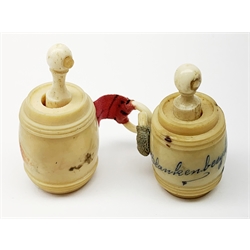 Two Victorian bone Stanhope pens with letter opener terminals, together with two further bone Stanhope pens (a/f), and two Victorian vegetable ivory Stanhope barrel tape measures. 