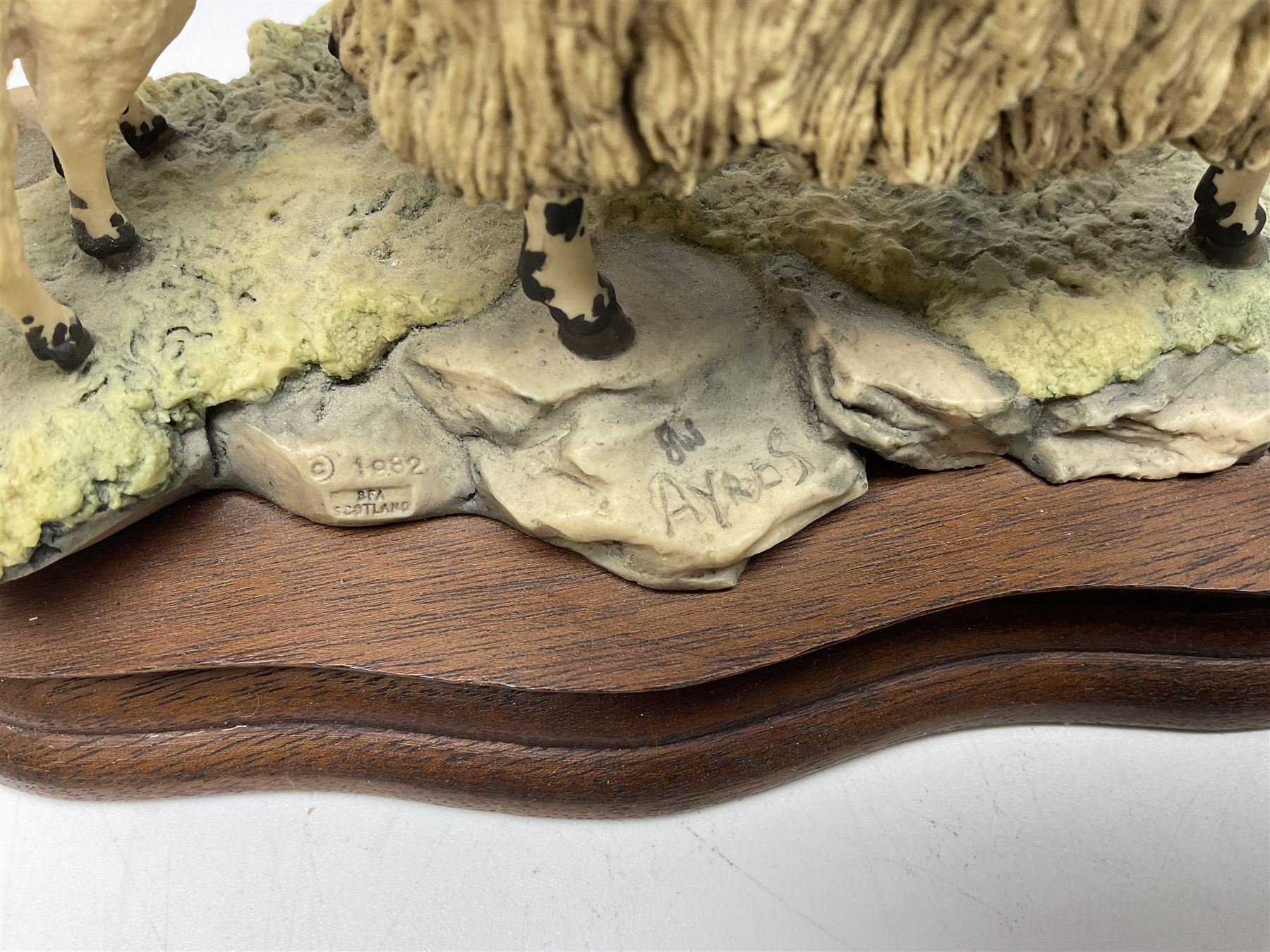 Two Border Fine Arts figure groups, comprising Black faced Ewe & Border Collie no B104 by Ray Ayres and To The Tup Sale, no JH72 limited edition 383/1850, both on wooden base, one with certificate