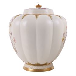Royal Worcester pair of blush ivory jar and covers, painted with floral sprigs and gilding detail, with price mark beneath and numbered 1312,  H28cm