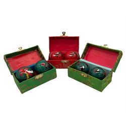Three sets of Chinese meditation balls, all boxed