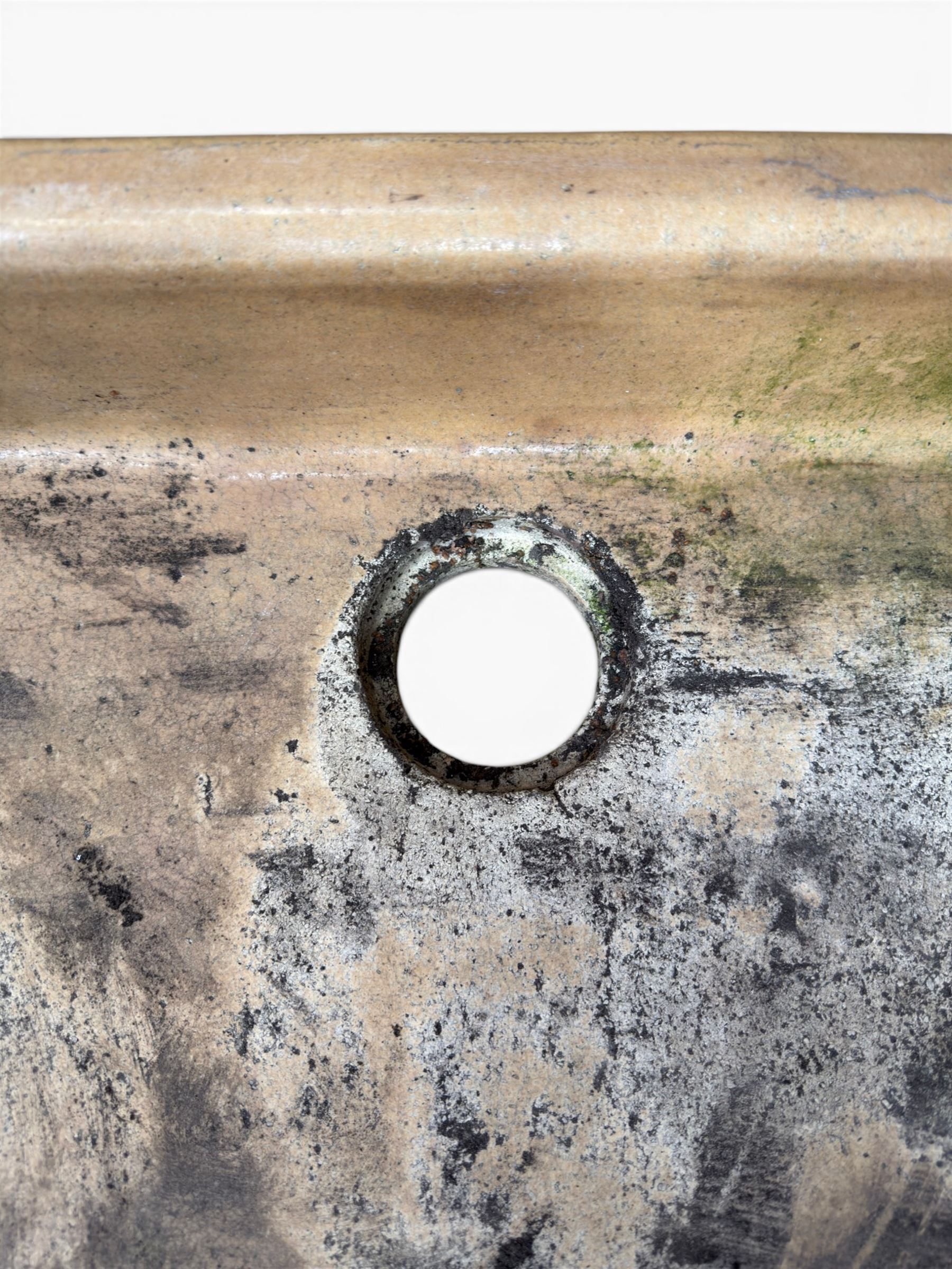 Victorian glazed terracotta shallow sink, rounded top and corners