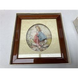 Royal Doulton The Mickey Mouse Collection Pluto figure, Coalport Characters The Snowman Dressing Up figure, three Royal Doulton Bunnykins figures comprising Policeman, Morris Danger and Eskimo, and display stand, Royal Doulton John Beswick Tiggy Winkle, Royal Albert Beatrix Potter Peter Postbag and three Goebel Hummel figures, all boxed