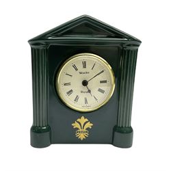 Hornsea emerald green Westclox Warwick ceramic mantel clock with battery operated movement, H15cm