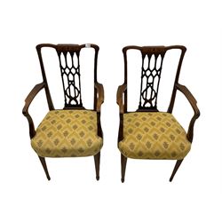 Pair of early 20th century inlaid mahogany carver chairs