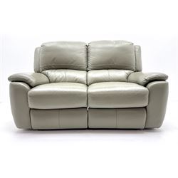 Two seat electric reclining sofa, upholstered in taupe coloured leather 