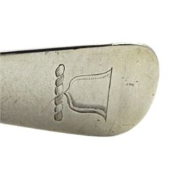 George III silver salad server by Richard Crossley, London 1791 and a George III silver basting spoon by Peter & Ann Bateman, London 1799, both Old English pattern with crest, approx 6.7oz