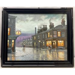 Steven Scholes (Northern British 1952-): 'The Corner Shop - Manchester 1962', oil on canvas signed, titled verso 40cm x 50cm
