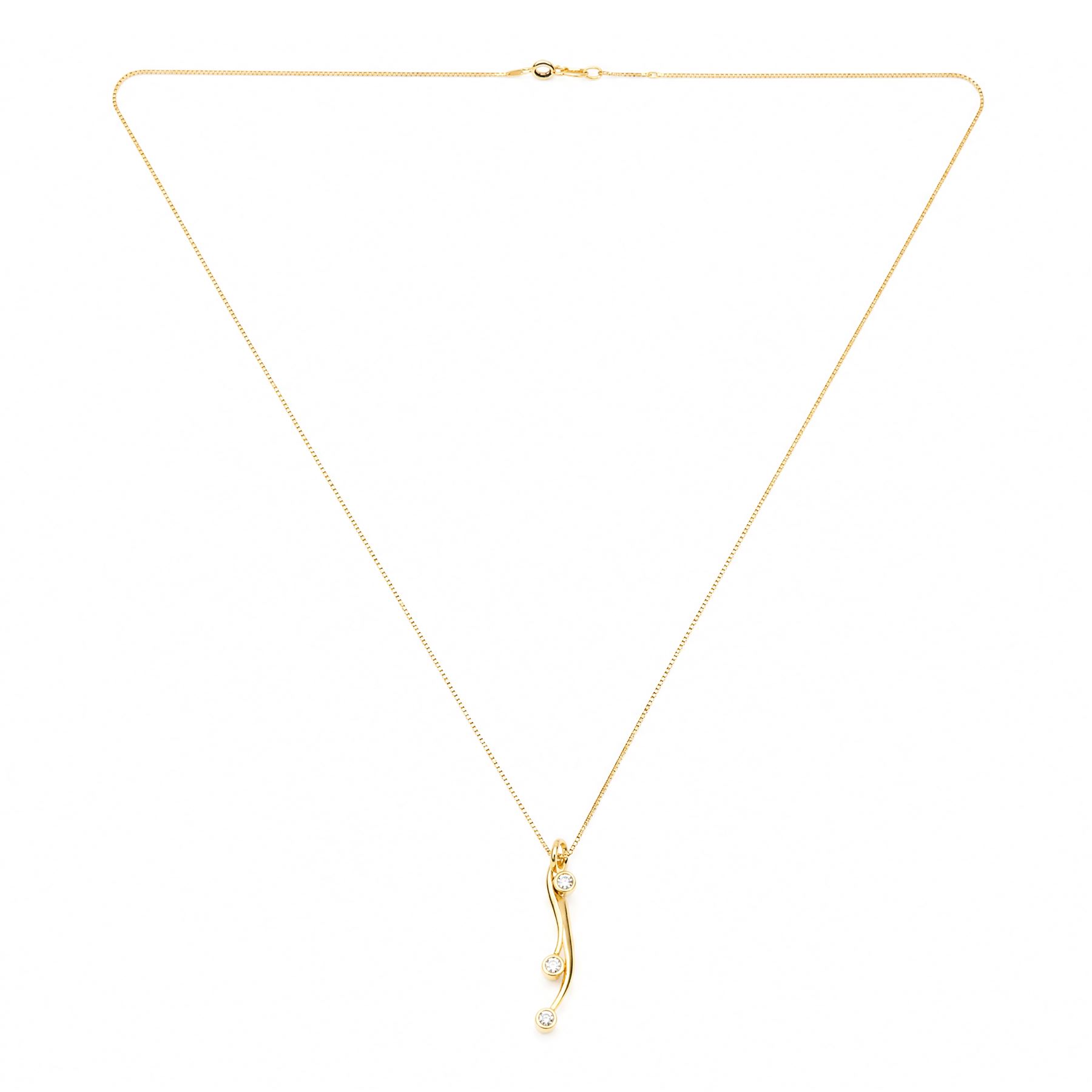 18ct gold pendant necklace, the pendant bezel set with four round brilliant cut diamonds, on a box link chain necklace, stamped 750, total diamond weight approx 0.15 carat