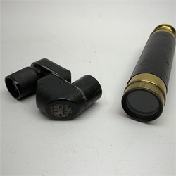 Early 20th century brass and leather three-draw pocket telescope, cased, L41.5cm fully extended; and Carl Zeiss Jena Turmon 8x monocular of hinged form L7cm, in calf leather carrying case (2)
