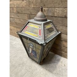 William Younger copper pub advertising lantern with stained glass panels, H75cm