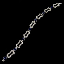  Cabochon sapphire and diamond open link 18ct white gold bracelet  