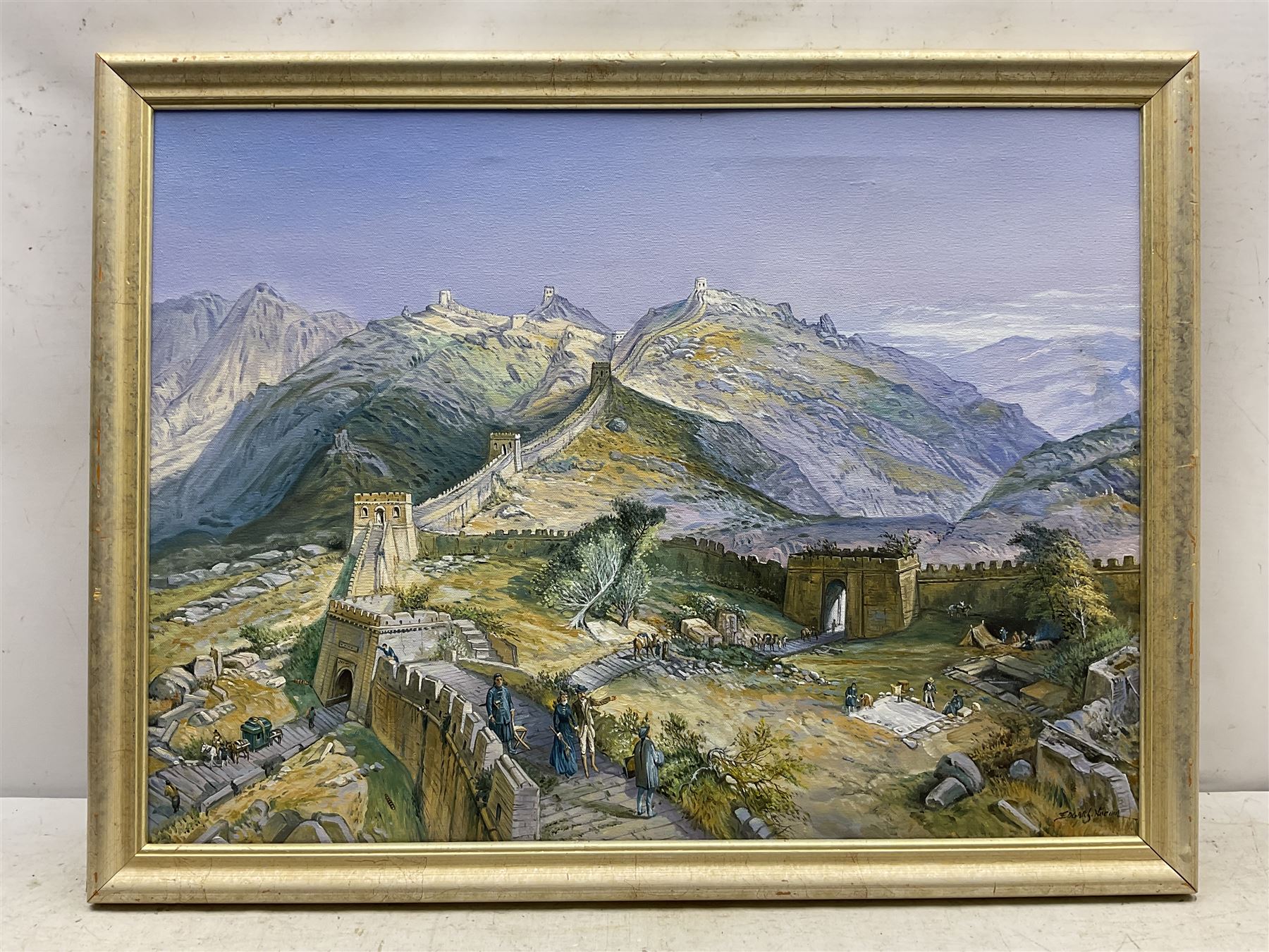 Edgar Santos Nucum (Australian 20th century): The Great Wall of China, oil on canvas signed 47cm x 64cm