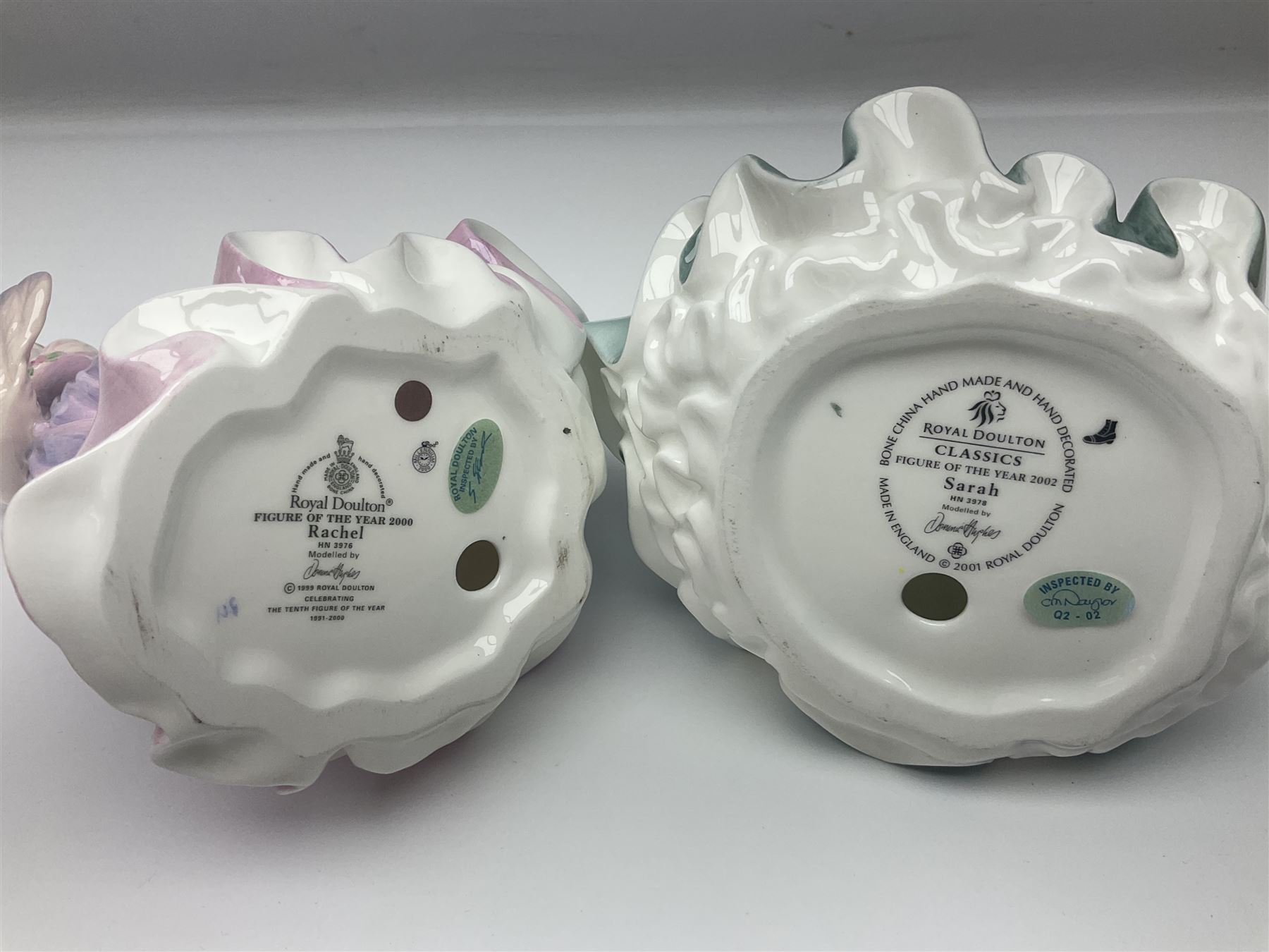 Six Royal Doulton figures, comprising Romance HN2430, Sarah HN3978, Rachel HN3976, Patricia HN3365, Elizabeth HN4426 and Reverie HN2306, all with printed mark beneath  