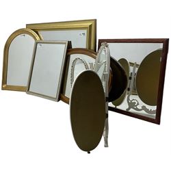 Collection of mirrors - triple cream and gilt dressing table mirror (W77cm, H56cm); rectangular gilt framed mirror with bevelled plate (101cm x 72cm) etc. (6)