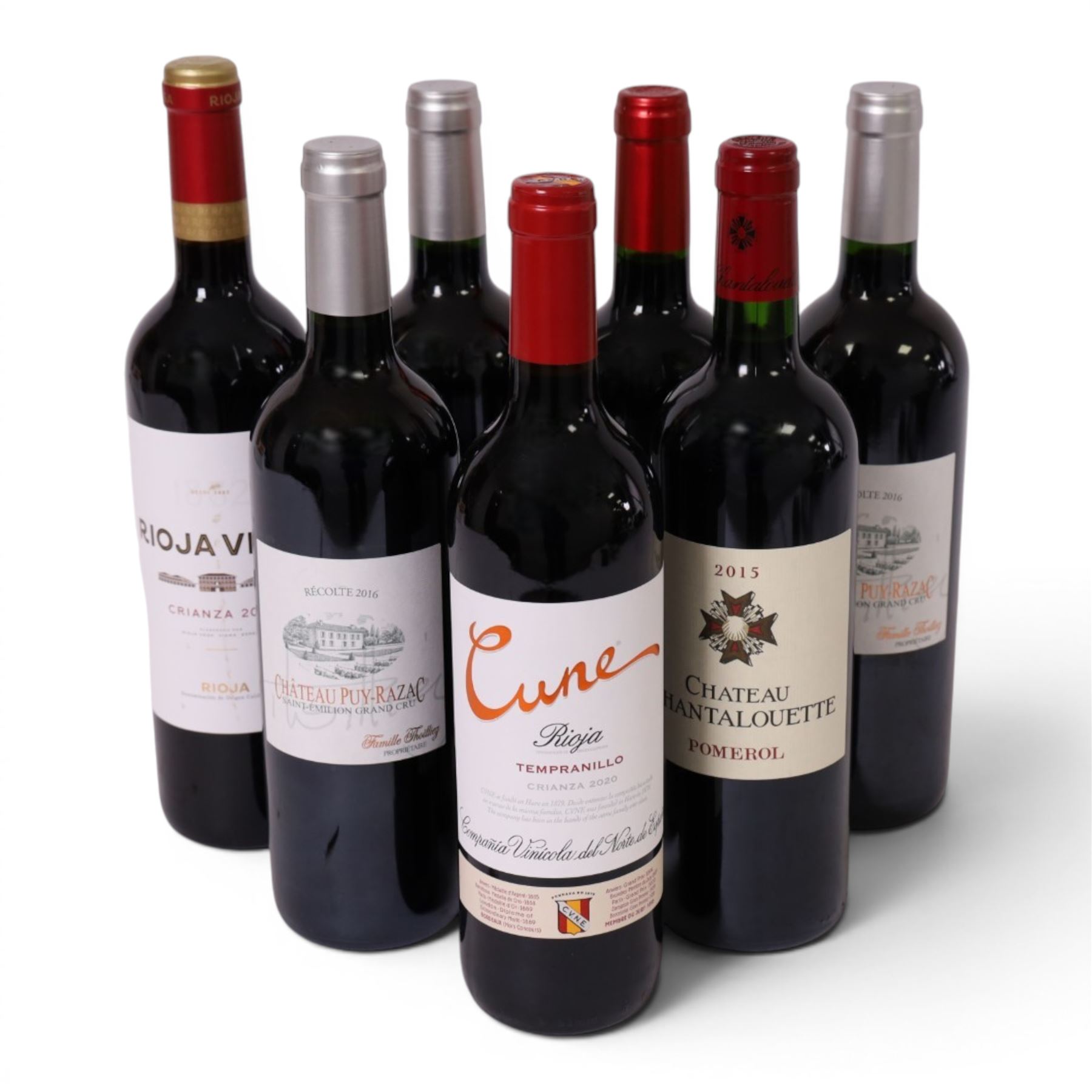 Mixed red wine, including Chateau Puy- Razac 2016 Saint Emilion three bottles, Chateau Chantalouette 2015 Pomerol, Mis En Bouteille au chateau 2020 Saint- Emilion etc, various contents and proof 