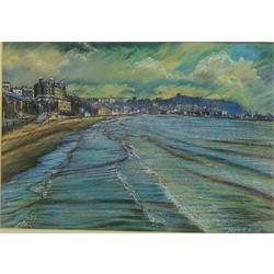  Edward Nolan ARCA (British 1934-): The South Bay Scarborough under Stormy Skies, pastel signed 22cm x 32cm Notes: Nolan born in Nelson Lancashire won a scholarship to the Royal College of Art in 1954 and became an associate in 1959. In 1970 he moved to Scarborough to take up the position of lecturer at the Technical College which he held for 16 years  