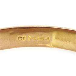  9ct rose gold hinged bangle, scroll decoration Chester 1913  