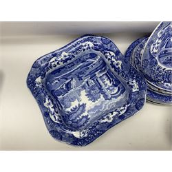 Copeland Spode Italian pattern tea and dinner wares, including hor d'oeuvres dish, tureen and cover, coffee pot, six coffee cans and saucers, etc, all with blue printed marks beneath (40)