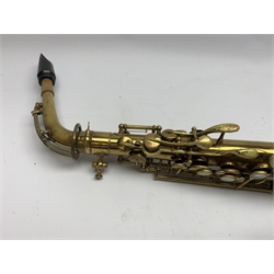 Elkhart 'The Buescher' True-Tone Low Pitch alto saxophone, serial no.147605, in Hiscox Liteflite carrying case with crook