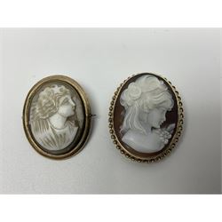 9ct gold cameo brooch, Victorian silver gilt buckle bangle bangle and a pinchbeck cameo brooch