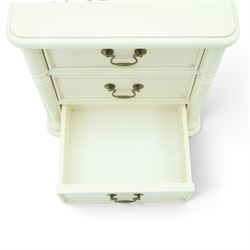 Laura Ashley - 'Clifton' bedside chest, fitted with three graduating drawers flanked by half-canted pilasters, raised on turned feet, in ivory finish
