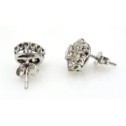  Pair of white gold diamond cluster stud ear-rings, stamped 750, diamonds approx 2 carat  