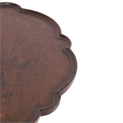 19th century oak scalloped tray, on lazy susan revolving on an circular base, D56cm