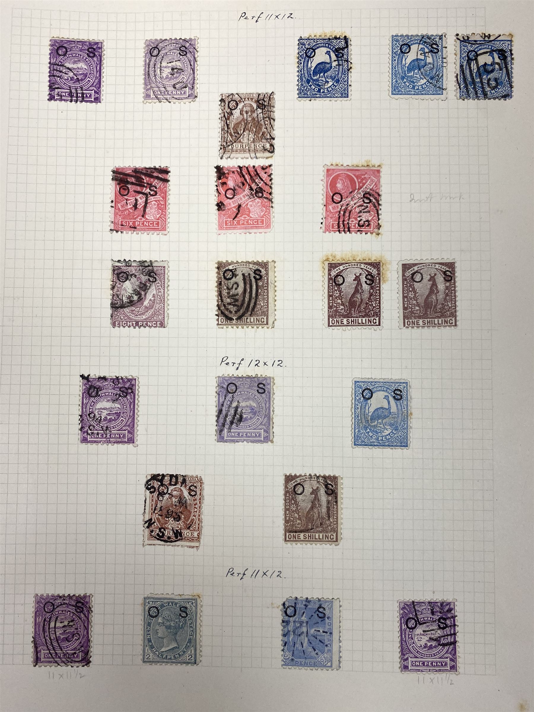 Australia New South Wales stamps, including 1850-4 various imperf issues, 1854-6 including five pence, six pence, one shilling etc, 1856-60 registered letter stamps, 1861-88 five shillings etc, housed on pages