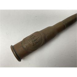 WW1 Short & Mason Ltd 'The Magnapole' black japanned brass field compass in leather carrying case; WW1 trench art paper knife inscribed Dixmude; and small quantity of cloth badges etc