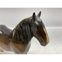 Group of three Beswick Shire horses, comprising CH. Burnham Beauty mare in matte finish, dapple grey horse and bay horse, all with stamped marks beneath