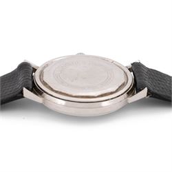 Longines gentleman's stainless steel manual wind wristwatch, circa 1960's, Ref. 7839 3, Cal. 284, silvered dial with baton and Arabic hour markers, on black leather strap