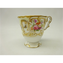  19th century Copeland and Garrett 'Berlin' part tea service, hand painted panels of floral sprays and butterflies, within an moulded gilt border on yellow ground, comprising eight tea cups, six coffee cups and saucers and cake plate (22)  