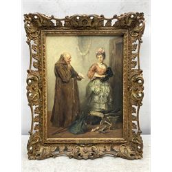 Joseph Emanuel Weiser (German 1847-1911): 'A Pretty Slipper' and 'A Pinch of Snuffe', pair oils on panel signed, titled on plaques 30cm x 23cm (2) 
Provenance: with M Newman Fine Art, London and J & W Vokins, London, labels verso