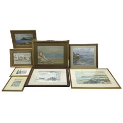 Three original watercolours, mostly local scenes, signed E M Rose, H Corbett, Harold Newton, Geoff Barrett, various prints including Rowland Henry Hill (8)